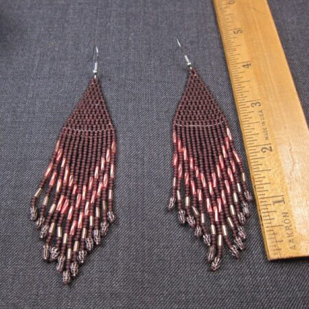 Gorgeous 4.5" hand-beaded dangle earrings matte burgundy w/antique trade beads